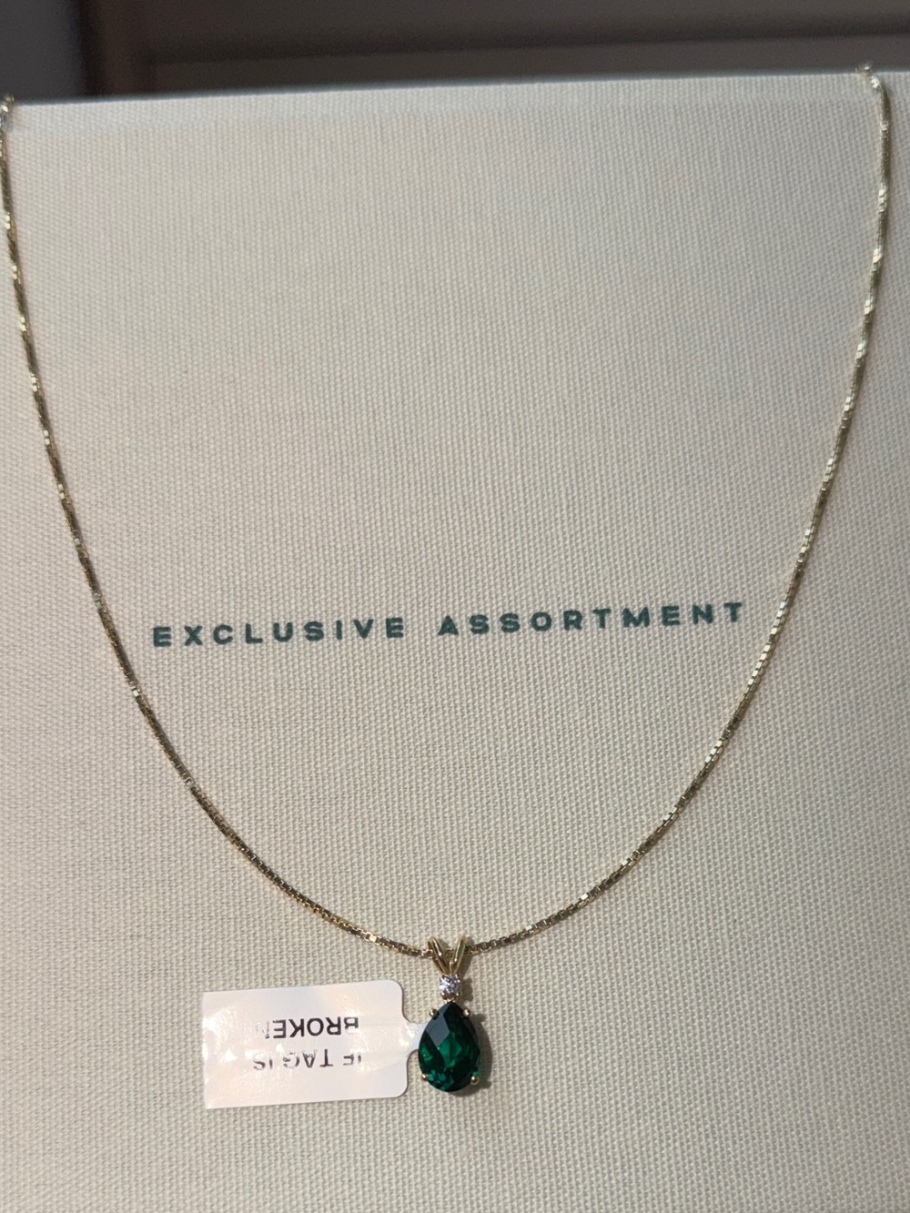 Gold Chain Necklace with Emerald Teardrop Pendant
